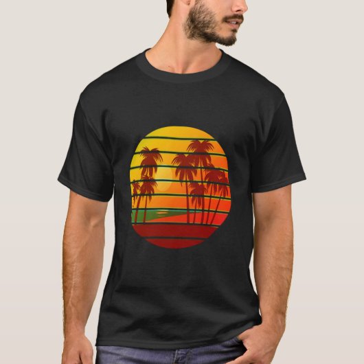 Zonsondergang retro op eiland t-shirt (Voorkant)