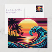 Zonsondergang Retro Surf Wave Briefkaart (Voorkant / Achterkant)