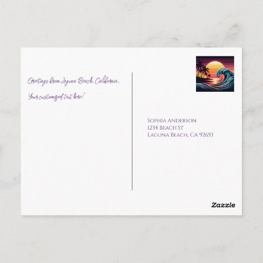 Zonsondergang Retro Surf Wave Briefkaart (Achterkant)