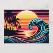 Zonsondergang Retro Surf Wave Briefkaart (Voorkant)