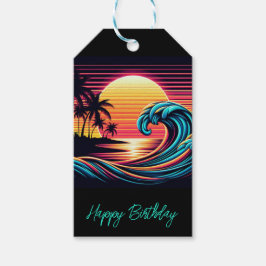 Zonsondergang Retro Surf-Wave Cadeaulabel