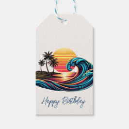 Zonsondergang Retro Surf-Wave Cadeaulabel
