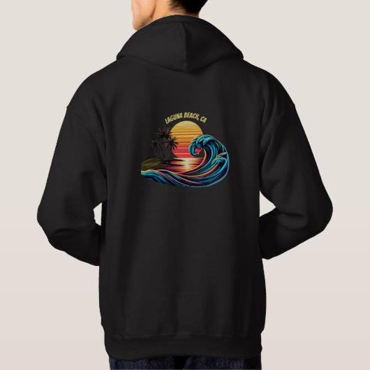 Zonsondergang Retro Surf Wave Hoodie (Achterkant)