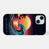 Zonsondergang Retro Surf Wave iPhone 15 Case (Achterkant horizontaal)