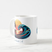 Zonsondergang Retro Surf Wave Koffiemok (Voorkant links)