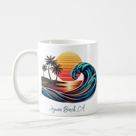 Zonsondergang Retro Surf Wave Koffiemok (Links)