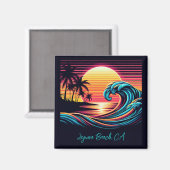 Zonsondergang Retro Surf Wave Magneet (Voorkant / Achterkant)