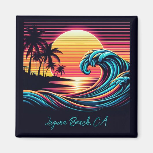Zonsondergang Retro Surf Wave Magneet (Voorkant)