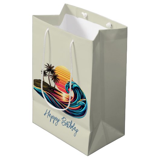 Zonsondergang Retro Surf Wave Medium Cadeauzakje (Voorkant Gekanteld)