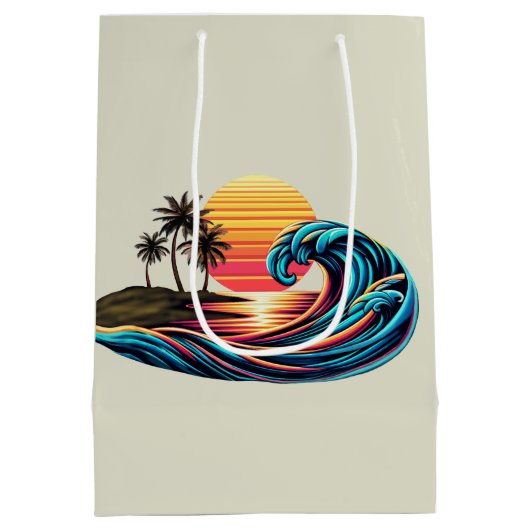Zonsondergang Retro Surf Wave Medium Cadeauzakje (Achterkant)