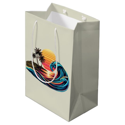 Zonsondergang Retro Surf Wave Medium Cadeauzakje (Achterkant Gekanteld)
