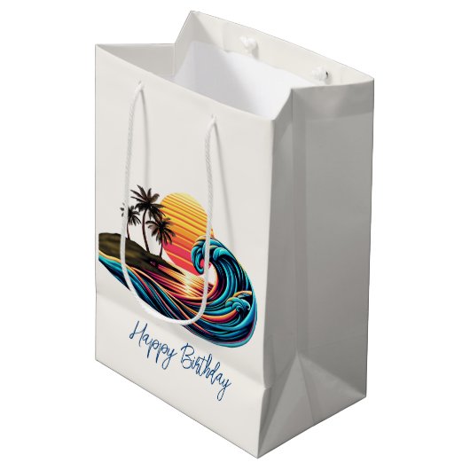 Zonsondergang Retro Surf Wave Medium Cadeauzakje (Voorkant Gekanteld)