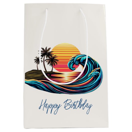 Zonsondergang Retro Surf Wave Medium Cadeauzakje (Voorkant)