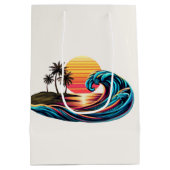 Zonsondergang Retro Surf Wave Medium Cadeauzakje (Achterkant)