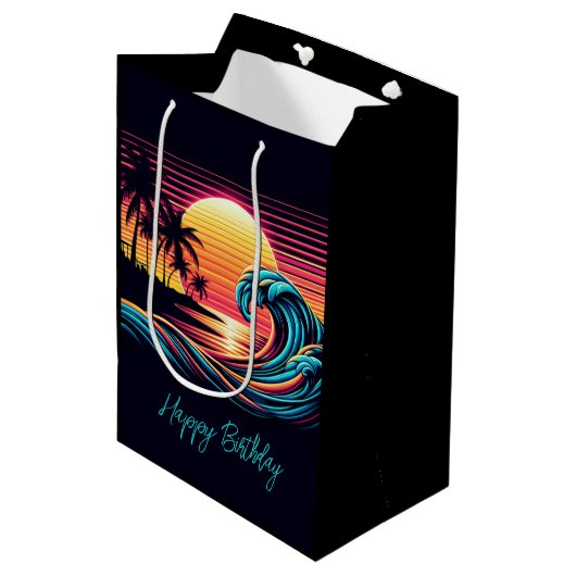 Zonsondergang Retro Surf Wave Medium Cadeauzakje (Voorkant Gekanteld)