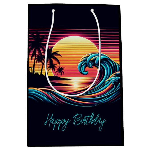 Zonsondergang Retro Surf Wave Medium Cadeauzakje (Voorkant)