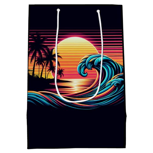 Zonsondergang Retro Surf Wave Medium Cadeauzakje (Achterkant)