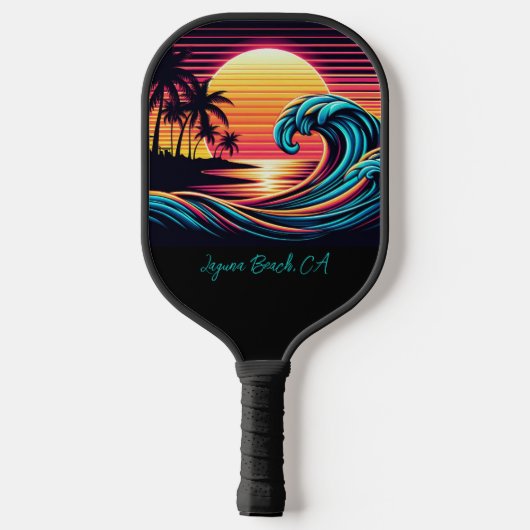 Zonsondergang Retro Surf Wave Pickleball Paddle (Achterkant)