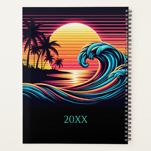 Zonsondergang Retro Surf-Wave Planner (Achterkant)