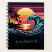 Zonsondergang Retro Surf-Wave Planner (Voorkant)