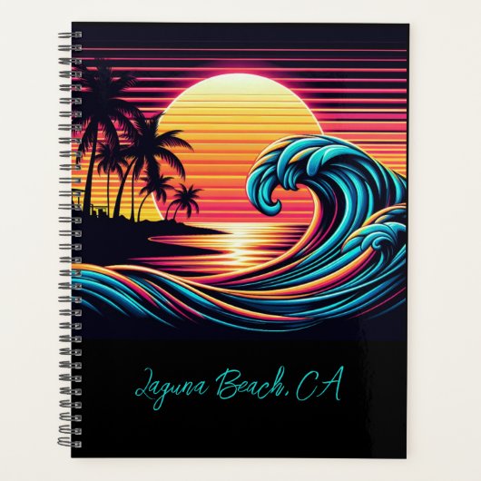 Zonsondergang Retro Surf-Wave Planner (Voorkant)