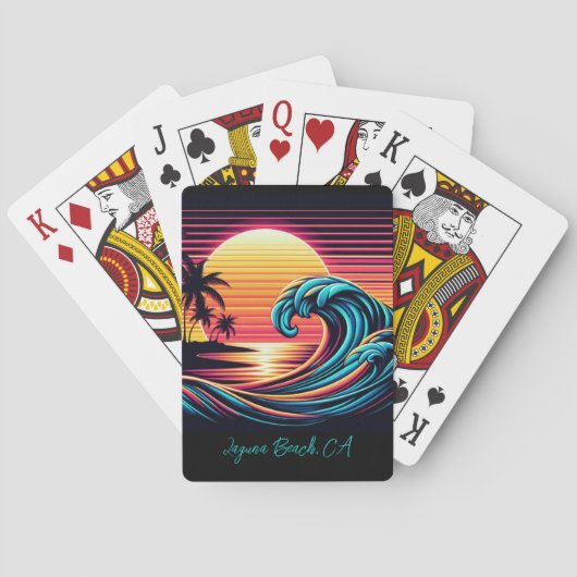 Zonsondergang Retro Surf Wave Pokerkaarten (Achterkant)