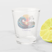 Zonsondergang Retro Surf Wave Shot Glas (Achterkant)