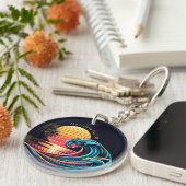 Zonsondergang Retro Surf-Wave Sleutelhanger (Voorkant Rechts)