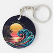 Zonsondergang Retro Surf-Wave Sleutelhanger (Achterkant)