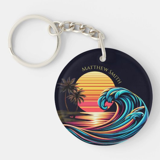 Zonsondergang Retro Surf-Wave Sleutelhanger (Voorkant)