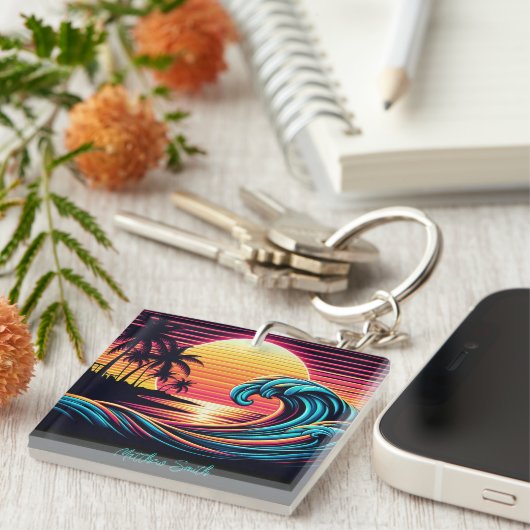 Zonsondergang Retro Surf-Wave Sleutelhanger (Voorkant Rechts)