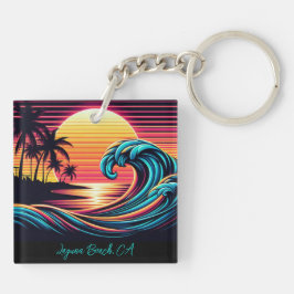 Zonsondergang Retro Surf-Wave Sleutelhanger