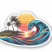 Zonsondergang Retro Surf-Wave Sticker (Voorkant)