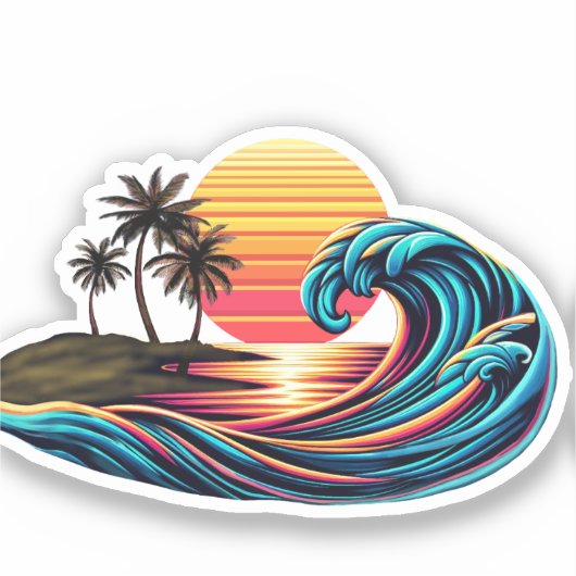 Zonsondergang Retro Surf-Wave Sticker (Voorkant)