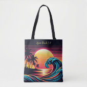 Zonsondergang Retro Surf Wave Tote Bag (Voorkant)
