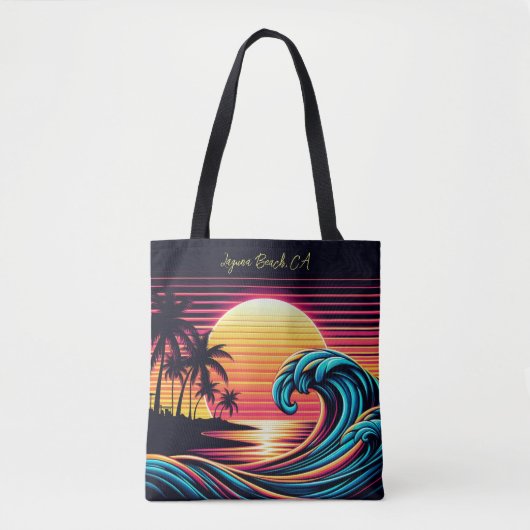 Zonsondergang Retro Surf Wave Tote Bag (Voorkant)