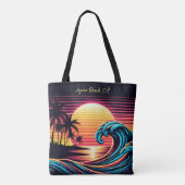 Zonsondergang Retro Surf Wave Tote Bag (Achterkant)