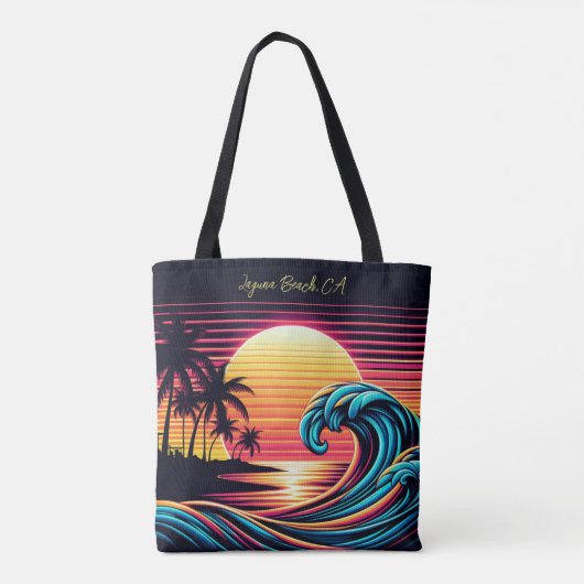 Zonsondergang Retro Surf Wave Tote Bag (Achterkant)