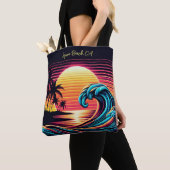 Zonsondergang Retro Surf Wave Tote Bag (Dichtbij)