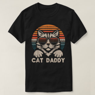 Zonsondergang Retro Vader Kitten Zonnebril Cat Dad T-shirt