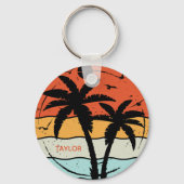 Zonsondergang Retro Vintage Strand Palmboom Sleutelhanger (Voorkant)