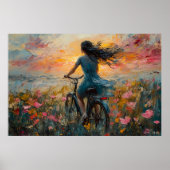 Zonsondergang Ride Door Een Bloemenveld - Impressi Poster (Voorkant)