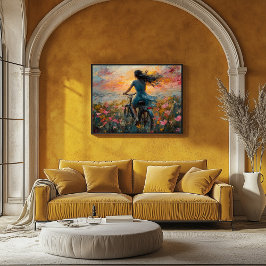 Zonsondergang Ride Door Een Bloemenveld - Impressi Poster