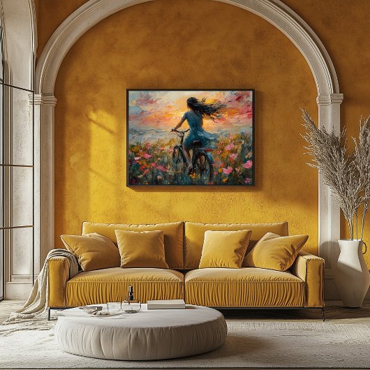 Zonsondergang Ride Door Een Bloemenveld - Impressi Poster