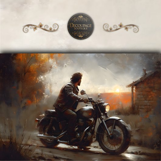 Zonsondergang Rijder Motorfiets Decoupage Tissuepapier