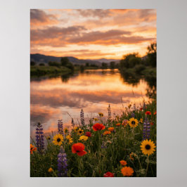 Zonsondergang Rivier Landschap Poster
