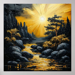 🌄 Zonsondergang Rivier Muur Decor Voor Natuur Lie Poster