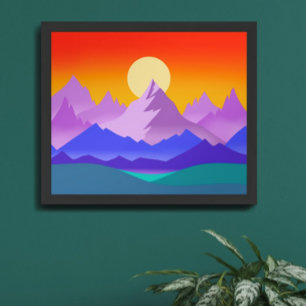 Zonsondergang Rocky Mountain Landscape Illustratie Poster