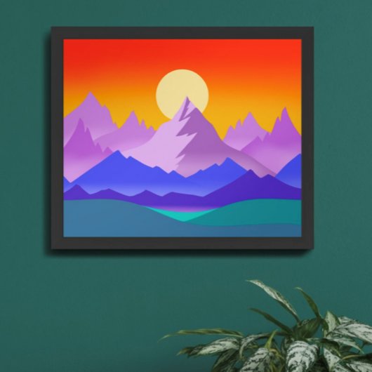Zonsondergang Rocky Mountain Landscape Illustratie Poster