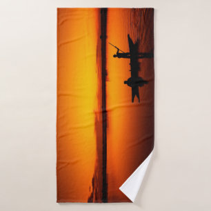 Zonsondergang, Roeiboot Silhouette-16497 Badhanddoek
